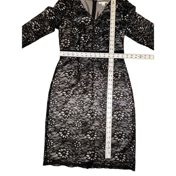 Banana Republic Black Gold Floral Lace Dress Cocktail Elegant V Neck 3/4 Sleeve - Picture 11 of 14